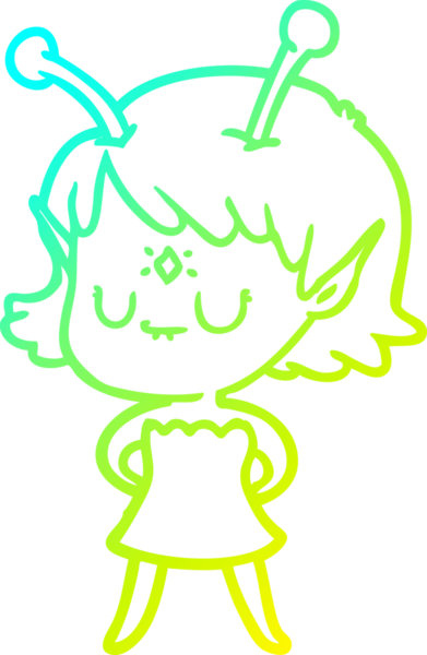 Bir insan tarafından çizilmiş bir uzaylı kız çizgi filmi.