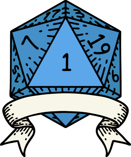 Retro Dövme Biçimi Doğal Bir d20 zar bir insan tarafından çizildi