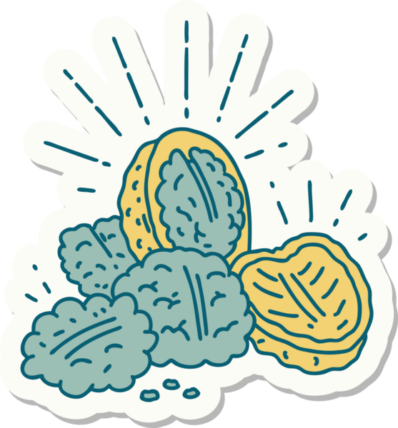 Bir insan tarafından çizilmiş dövmeli ceviz etiketi.