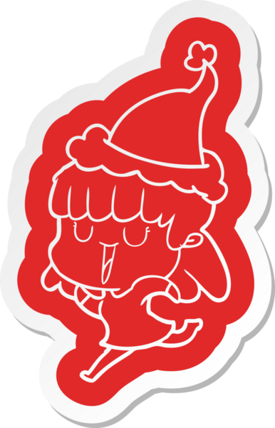 Bir insan tarafından çizilmiş Noel Baba şapkası giyen bir kadının garip çizgi film etiketi.