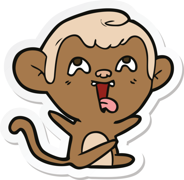 Bir insan tarafından çizilmiş çılgın bir maymun çıkartması.