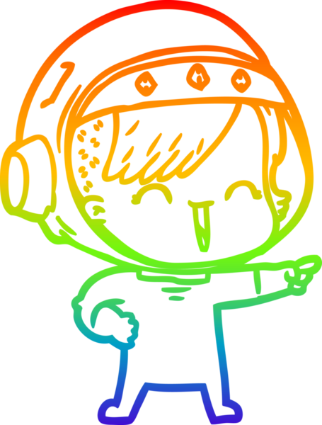 Gökkuşağı gradyan çizimi mutlu bir uzay kızının çizimi bir insan tarafından çizilmiş