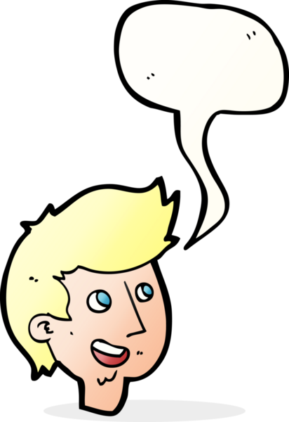 Bir insan tarafından çizilmiş konuşma balonlu mutlu çocuk yüzü.