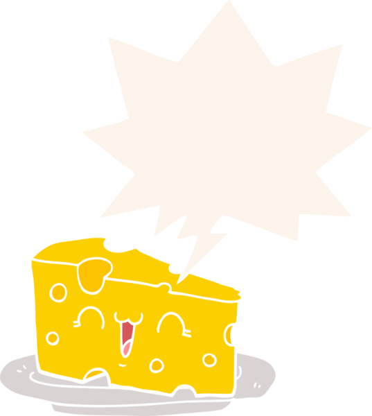 Bir insan tarafından çizilmiş, konuşma baloncuklu şirin çizgi film peyniri.