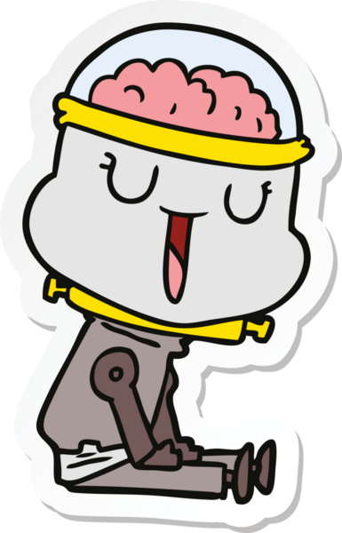 Bir insan tarafından çizilmiş mutlu çizgi film robotunun çıkartması.