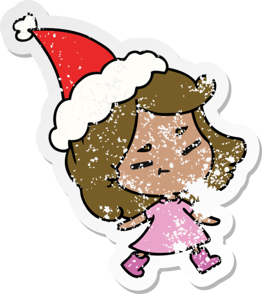 Bir insan tarafından çizilmiş Kawai kızının, sıkıntılı bir Noel çıkartması.