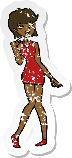 Bir insan tarafından çizilmiş kokteyle bürünmüş karikatür kadın etiketi.