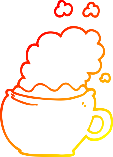 Bir insan tarafından çizilmiş sıcak bir fincan kahvenin sıcak çizgi çizimi