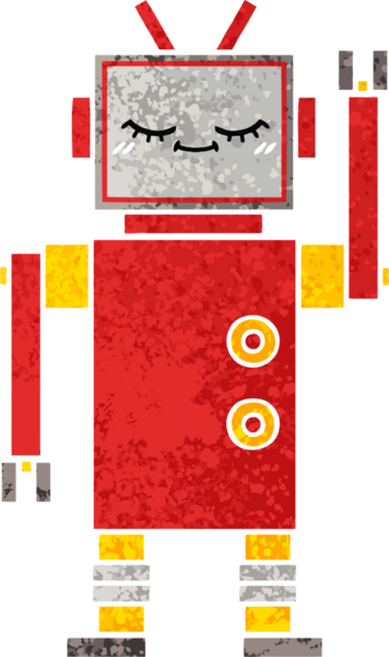 Bir insan tarafından çizilmiş bir robotun retro çizim tarzı karikatürü