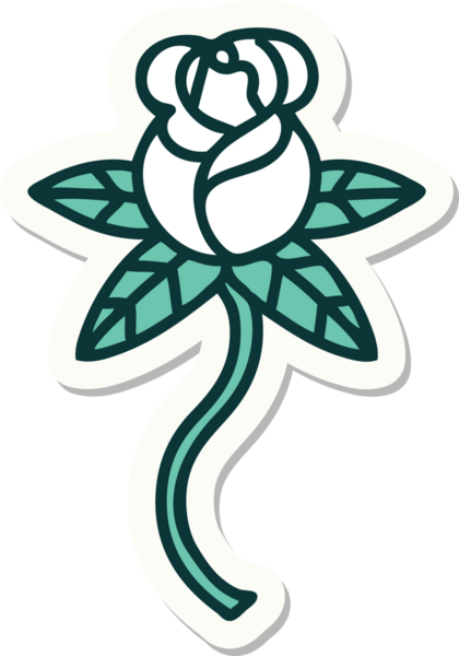 Bir insan tarafından çizilmiş geleneksel bir çiçek stiliyle dövme çıkartması.