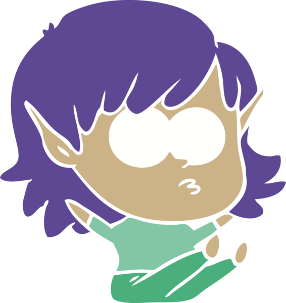 Bir insan tarafından çizilmiş düz renkli çizgi film elf kızı.