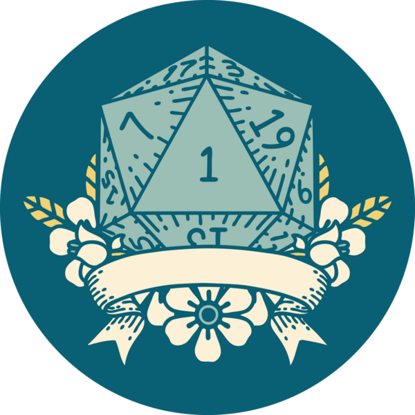 Retro Dövme Biçimi Doğal Bir d20 zar bir insan tarafından çizildi