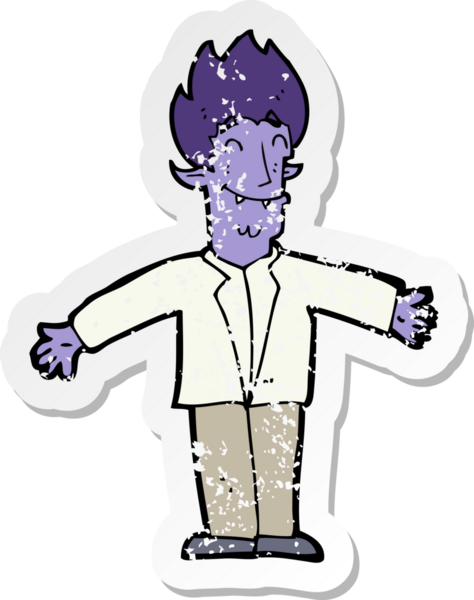 Bir insan tarafından çizilmiş mutlu vampir çizgi filminin gerilimli yapıştırması.