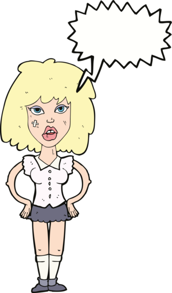 Çizgi filmdeki kadın bir insan tarafından çizilmiş bir konuşma balonuyla kavga ediyor.