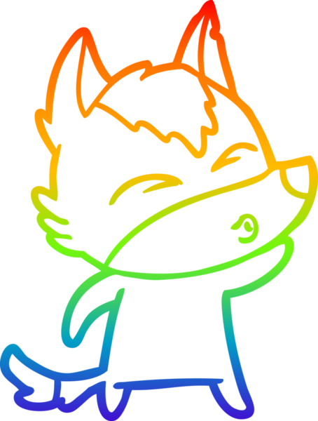 Gökkuşağı gradyan çizgi çizimi bir insan tarafından çizilmiş bir kurt çizgi filmi.