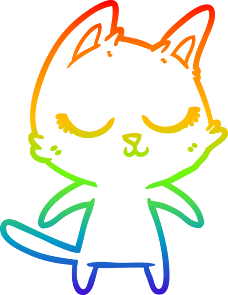 Gökkuşağı gradyan çizgisi bir insan tarafından çizilmiş sakin bir çizgi kedi çizimi