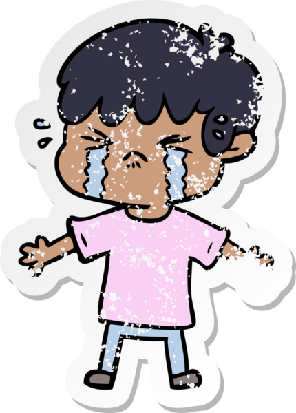 Bir insan tarafından çizilmiş, ağlayan bir çizgi film çocuğunun sıkıntılı çıkartması.