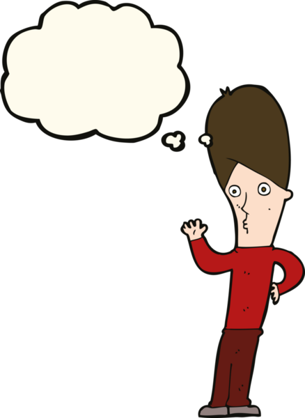 Bir insan tarafından çizilmiş düşünce baloncuğuyla el sallayan çizgi film adamı.