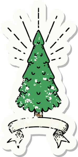 Bir insan tarafından çizilmiş çam ağacı dövmesi stili eski bir etiket.