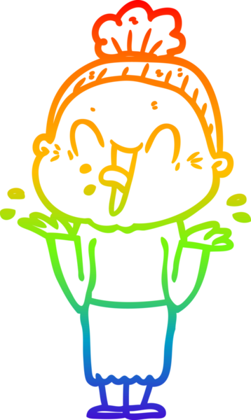 Gökkuşağı gradyan çizgi çizimi Bir insan tarafından çizilmiş mutlu yaşlı kadın