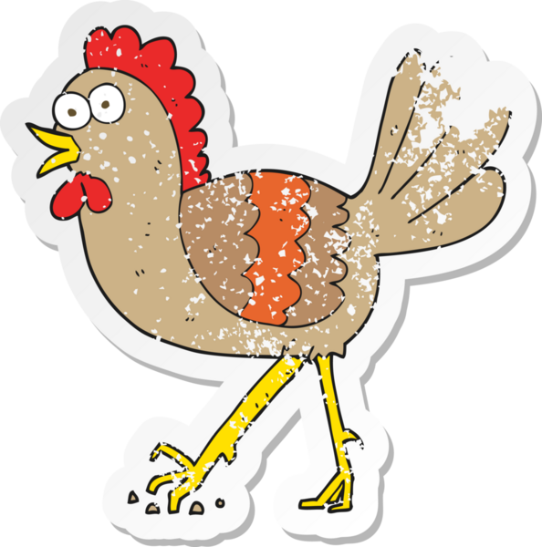 Bir insan tarafından çizilmiş çizgi film tavuğunun gerilimli yapıştırması.