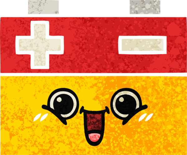 Bir insan tarafından çizilmiş bir araba aküsünün retro çizim tarzı karikatürü