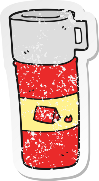 Bir insan tarafından çizilmiş karikatür kamp şişesinin gerilimli retro yapıştırması.