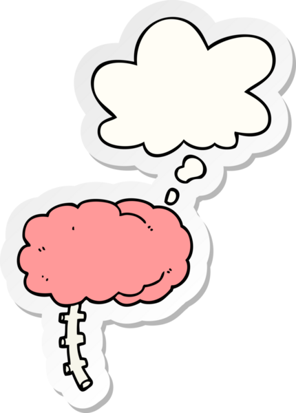 Düşünce baloncuğu insan tarafından çizilmiş bir çıkartma olan çizgi film beyni.