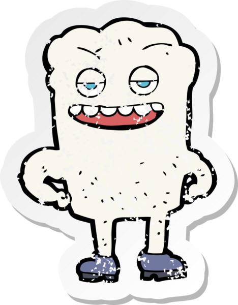 Bir insan tarafından çizilmiş karikatür dişli bir çıkartmanın gerilemiş hali.