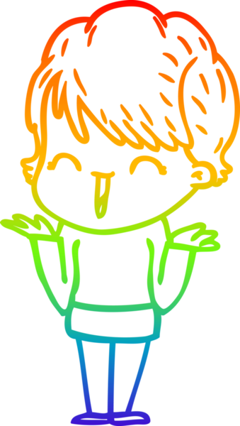 Gökkuşağı gradyan çizgi çizimi bir insan tarafından çizilmiş gülen bir kadın.