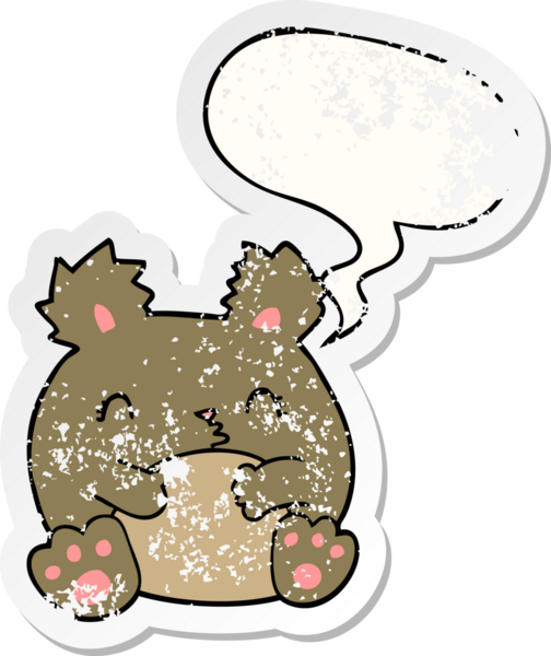 Konuşma baloncuğu olan çizgi film ayısı bir insan tarafından çizilmiş sıkıntılı eski bir çıkartma