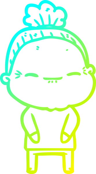 Bir insan tarafından çizilmiş barışçıl, yaşlı bir kadının soğuk çizgi çizimi.