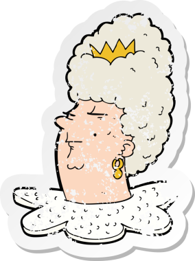 Bir insan tarafından çizilmiş bir kraliçe kafasının gerilimli retro yapıştırması.