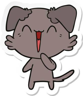 Bir insan tarafından çizilmiş gülen küçük bir köpek çizgi filminin çıkartması.