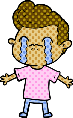 Bir insan tarafından çizilmiş ağlayan çizgi film adamı.