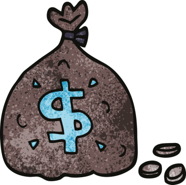 Bir insan tarafından çizilmiş bir çanta dolusu dolar.