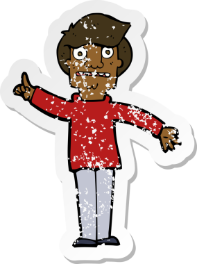 Bir insan tarafından çizilen soruyu soran bir çizgi film karakterinin gerilimli geçmiş yapıştırması.