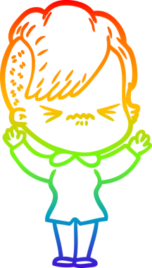 Gökkuşağı gradyan çizgi çizimi Bir insan tarafından çizilmiş sinirli hippi kız