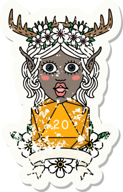 Retro Dövme Tarzı Elf Karakteri Bir insan tarafından çizilmiş doğal 20 zar ile