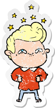 Bir insan tarafından çizilmiş heyecanlı bir karikatür çıkartması.