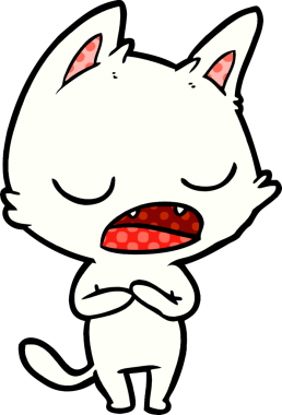 Bir insan tarafından çizilmiş konuşan kedi çizgi filmi.