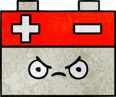 Bir insan tarafından çizilmiş bir araba aküsünün retro grunge desen karikatürü