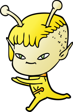 Bir insan tarafından çizilmiş sevimli uzaylı kız çizgi filmi.