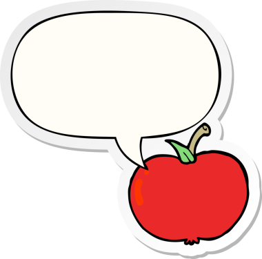 bir insan tarafından çizilmiş konuşma balonu çıkartmalı çizgi film elması.