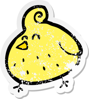 Bir insan tarafından çizilmiş karikatür kuşunun gerilmiş çıkartması.