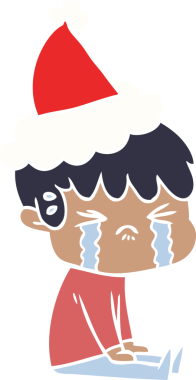Bir insanın çizdiği Noel Baba şapkasıyla ağlayan bir çocuğun el çizimi düz bir resim.