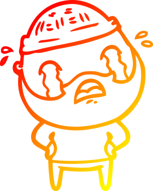 Bir insan tarafından çizilmiş ağlayan sakallı bir adamın sıcak çizgi çizimi.