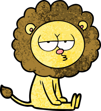 Bir insan tarafından çizilmiş canı sıkkın bir aslan.