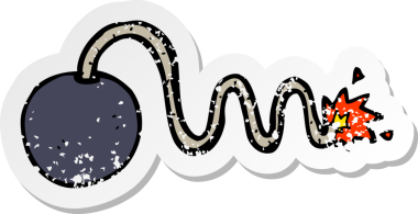 Bir insan tarafından çizilmiş bir karikatür bombasının gerilimli etiketi.