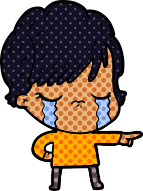 Bir insan tarafından çizilmiş ağlayan çizgi film kadını.